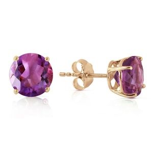 14K. GOLD STUD EARRING WITH NATURAL AMETHYSTS (Yellow Gold)